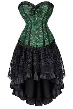 Grebrafan Gothic Corsage Karneval mit Tüll Rock Renaissance Korsett kostüm Damen (EUR(46-48) 5XL, Grün) von Grebrafan