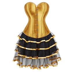 Grebrafan Gothic Corsage Korsett mit Tütü Tüllrock Klassisches Korsage Kostüm Damen (EUR(40-42) 2XL, Gelb) von Grebrafan