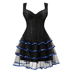 Grebrafan Gothic Corsage Korsett mit Tütü Tüllrock Korsage Strapse Kostüm Damen (EUR(48-50) 6XL, Blau) von Grebrafan