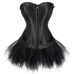 Grebrafan Gothic Corsage mit Minirock Tutu Retro korsett Damen (EUR(32-34) S, Schwarz) von Grebrafan