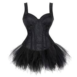 Grebrafan Gothic Corsage mit Minirock Tutu Strap korsett Damen (EUR(42-44) 3XL, Schwarz) von Grebrafan