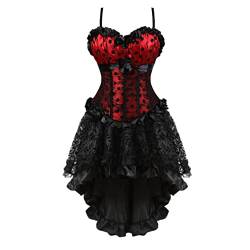 Grebrafan Gothic Corsage mit Tüll Rock Korsett Strapse Damen kostüm (EUR(30-32) XS, Rot) von Grebrafan