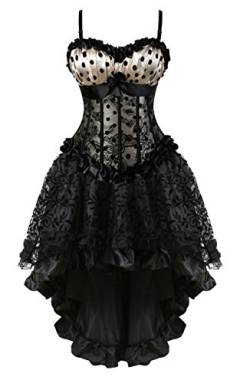 Grebrafan Gothic Corsage mit Tüll Rock Korsett Strapse Damen kostüm (EUR(50-52) 7XL, Beige) von Grebrafan