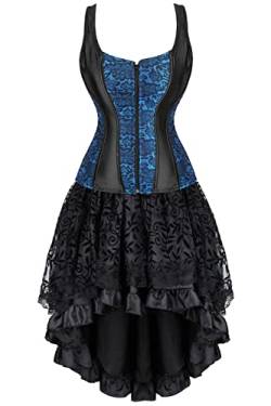 Grebrafan Gothic Corsage mit Tüll Rock Renaissance Korsett Damen Strapse kostüm (EUR(30-32) XS, Blau) von Grebrafan