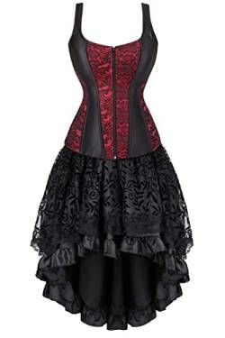 Grebrafan Gothic Corsage mit Tüll Rock Renaissance Korsett Damen Strapse kostüm (EUR(34-36) M, Rot) von Grebrafan