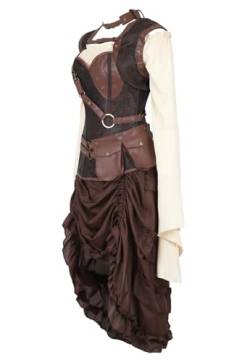 Grebrafan Gothic Damen Corsage mit Pirat Rock und Bluse Korsett Kostüm (EUR(38-40) XL, Braun) von Grebrafan