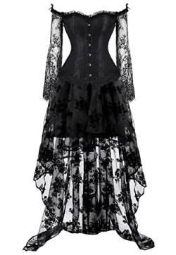 Grebrafan Gothic Korsett Bauchweg Corsage Taillen Korsett Dirndl Bluse Trachten Shirt mit Lang Tüllrock (EUR(42-44) 3XL, Schwarz) von Grebrafan