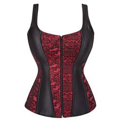 Grebrafan Korsett Strapse Corsage Clubwear Damen Korsagen Vollbrust (EUR(42-44) 3XL, Rot) von Grebrafan