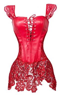 Grebrafan Leder Corsage Korsagenkleid Spitze Design Kurvenreiche Figur Shape Corset Große Größen (EUR(50-52) 7XL, rot) von Grebrafan