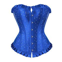 Grebrafan Satin Corsage Strass Strasssteine Korsett Damen (EUR(40-42) 2XL, Blau) von Grebrafan