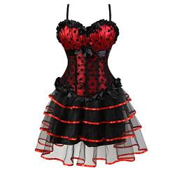 Grebrafan Steampunk Corsage Korsett mit Tütü Tüllrock Strapsen Korsage Kostüm Damen (EUR(40-42) 2XL, Rot) von Grebrafan