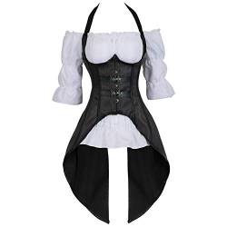 Grebrafan Steampunk Corsage Kostüm Karneval Korsett mit Piraten Bluse (EUR(36-38) L, Schwarz) von Grebrafan