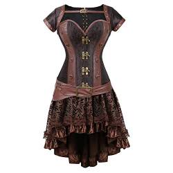 Grebrafan Steampunk Corsage Kunstleder mit Asymmetrischer Rock Tüll Tutu (EUR(48-50) 6XL, Braun) von Grebrafan