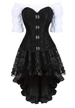 Grebrafan Steampunk Corsage Party Kostüm Karneval Korsett mit Piraten Rock und Bluse (EUR(38-40) XL, Schwarz) von Grebrafan