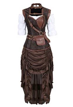 Grebrafan Steampunk Corsage Retro Halloween Kostüm Karneval Korsett mit Piraten Rock und Bluse (EUR(34-36) M, Braun) von Grebrafan