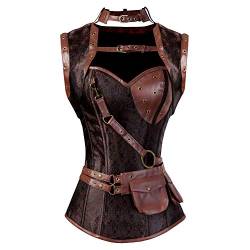 Grebrafan Steampunk Corsage Vollbrust Bustier Kunstleder Korsett (EUR(48-50) 6XL, Braun) von Grebrafan