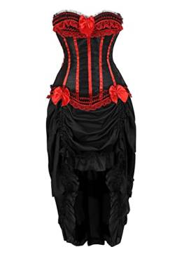 Grebrafan Steampunk Corsage mit Pirat Rock Damen Gestreift Korsett Halloween Kostüm (EUR(46-48) 5XL, Rot) von Grebrafan