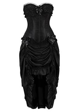 Grebrafan Steampunk Corsage mit Pirat Rock Damen Reißverschluss Korsett Halloween Kostüm (EUR(50-52) 7XL, Schwarz) von Grebrafan