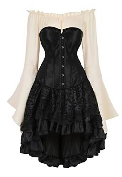 Grebrafan Steampunk Corsage mit Pirat Rock und Bluse Damen Klassisches Korsett Kostüm (EUR(42-44) 3XL, Schwarz) von Grebrafan