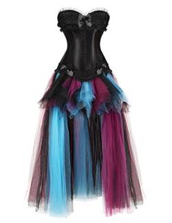 Grebrafan Steampunk Corsage mit Rock Lang aus tüll Karneval Kostüm Reißverschluss Korsage Damen (EUR(30-32) XS, Schwarz) von Grebrafan