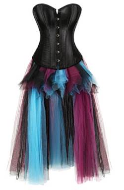 Grebrafan Steampunk Corsage mit Rock Lang aus tüll Karneval Kostüm Satin Korsage Damen (EUR(38-40) XL, Schwarz) von Grebrafan