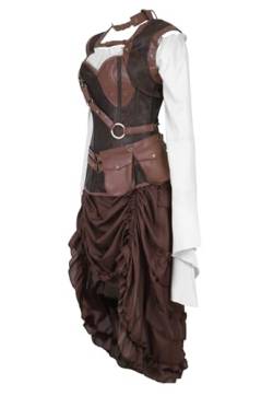 Grebrafan Steampunk Damen Corsage mit Pirat Rock und Bluse Korsett Kostüm (EUR(34-36) M, Braun) von Grebrafan