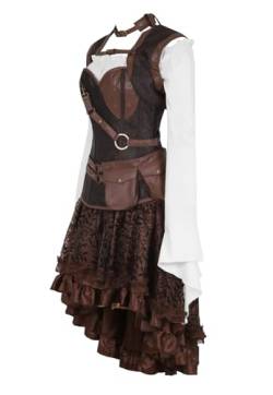 Grebrafan Steampunk Damen Corsage mit Tüll Rock und Piraten Bluse Korsett Kostüm (EUR(30-32) XS, Braun) von Grebrafan