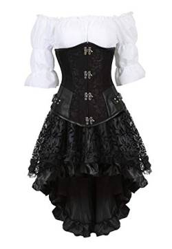 Grebrafan Steampunk Taille Corsage Kostüm Karneval Unterbrust Korsett mit Piraten Rock und Bluse (EUR(32-34) S, Schwarz) von Grebrafan