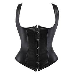 Grebrafan Steampunk Unterbrust Corsage Kunstleder Damen Korsett Strapse (EUR(42-44) 3XL, Schwarz) von Grebrafan