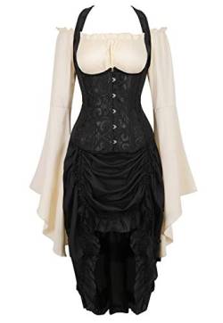 Grebrafan Unterbrust Corsage mit Pirat Rock und Bluse Jacquard Steampunk Korsett Kostüm (EUR(50-52) 7XL, Schwarz) von Grebrafan