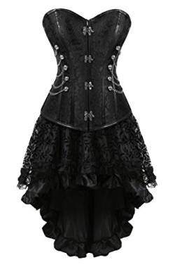 Grebrafan Vintage Corsage Korsett Shirt Bustier Korsage mit Asymmetrischer Rock Tüll Tutu (EUR(46-48) 5XL, Schwarz) von Grebrafan