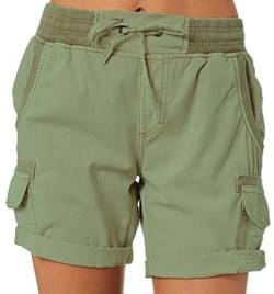 GreeSafety Damen Casual Cargo Shorts Lose High Wasit Wide Leg Pants Damen Chino Capri Bermuda Sommer Multi Pockets Shorts, armee-grün, Medium von GreeSafety