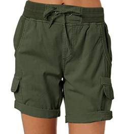 GreeSafety Damen Casual Cargo Shorts Lose High Wasit Wide Leg Pants Damen Chino Capri Bermuda Sommer Multi Pockets Shorts, grün, Medium von GreeSafety