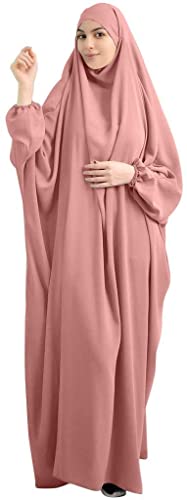 GreeSafety Muslimische einfarbige lose einteilige Gebetskleid volle Abdeckung mit Kapuze islamischer Abaya Kaftan Hijab konservative Kleidung Ramadan, rose, Einheitsgröße von GreeSafety
