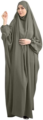 GreeSafety Muslimische einfarbige lose einteilige Gebetskleid volle Abdeckung mit Kapuze islamischer Abaya Kaftan mit Hijab konservative Kleidung Gebetskleid Ramadan, armee-grün, Einheitsgröße von GreeSafety