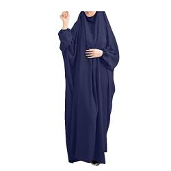 GreeSafety Muslimische einfarbige lose einteilige Gebetskleid volle Abdeckung mit Kapuze islamischer Abaya Kaftan mit Hijab konservative Kleidung Gebetskleid Ramadan, blau, Einheitsgröße von GreeSafety
