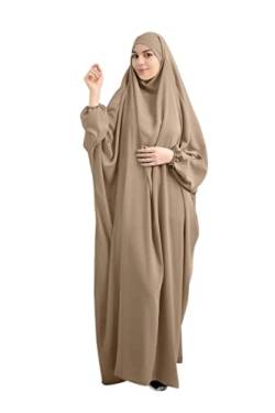 Muslimische einfarbige lose einteilige Gebetskleid volle Abdeckung mit Kapuze islamischer Abaya Kaftan mit Hijab konservative Kleidung Gebetskleid Ramadan, khaki, Einheitsgröße von GreeSafety