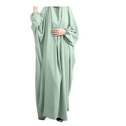 Muslimisches einfarbiges lockeres einteiliges Gebetskleid Vollabdeckung Kapuze islamischer Abaya Kaftan mit Hijab konservativer Kleidung Gebetskleid Ramadan, grün, Einheitsgröße von GreeSafety
