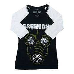 Green Day T Shirt Grün Mask Band Logo offiziell Schwarz Raglan 3/4 Sleeve Damen XS von Green Day