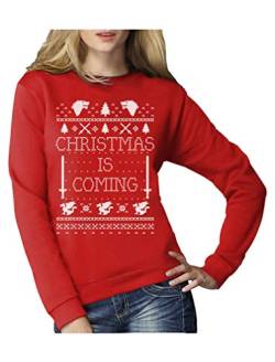 Christmas is Coming - Weihnachtspullover Damen für GOT Fans Frauen Sweatshirt Large Rot von Green Turtle T-Shirts