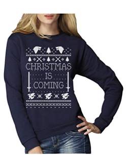 Christmas is Coming - Weihnachtspullover Damen für GOT Fans Frauen Sweatshirt XX-Large Marineblau von Green Turtle T-Shirts