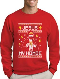 Green Turtle T-Shirts Jesus is My Homie - Cooles Weihnachtsmotiv Herren Weihnachtspulli Sweatshirt Small Rot von Green Turtle T-Shirts