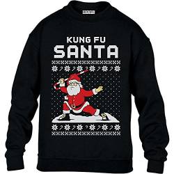 Green Turtle T-Shirts Kung Fu Santa Lustige Geschenkidee Ugly X-Mas Kinder Pullover Sweatshirt L 134/146 Schwarz von Green Turtle T-Shirts