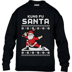 Green Turtle T-Shirts Kung Fu Santa Lustige Geschenkidee Ugly X-Mas Kinder Pullover Sweatshirt M 140 Schwarz von Green Turtle T-Shirts