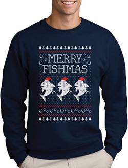Green Turtle T-Shirts Merry Fishmas Hässlicher Weihnachtspullover Männer Angler Fisch Sweatshirt Large Marineblau von Green Turtle T-Shirts