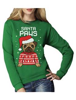 Green Turtle T-Shirts Santa Paws Pfoten - Mops Süßer Damen Weihnachtspullover Frauen Sweatshirt XX-Large Grün von Green Turtle T-Shirts