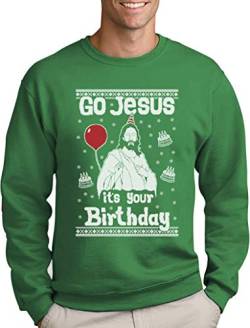 Green Turtle T-Shirts Ugly Christmas Sweater Go Jesus It's Your Birthday Sweatshirt Large Grün von Green Turtle T-Shirts