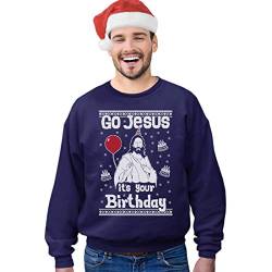 Green Turtle T-Shirts Ugly Christmas Sweater Go Jesus It's Your Birthday Sweatshirt Medium Marineblau von Green Turtle T-Shirts