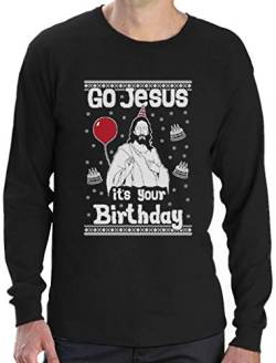 Ugly Christmas Sweater Go Jesus It's Your Birthday Langarm T-Shirt Medium Schwarz von Green Turtle T-Shirts