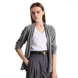 GreenMount Damen Kaschmir Kurze Strickjacke Langarm Leichter Recycelter Kaschmir Pullover für Frauen mit Gürtel, Grey, Mittel von GreenMount